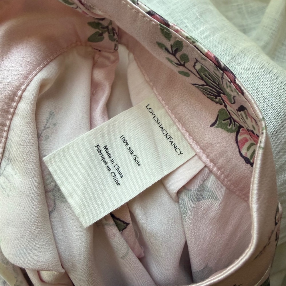 LOVESHACKFANCY pink silk floral wide straight leg cropped pants - Picture 7 of 7